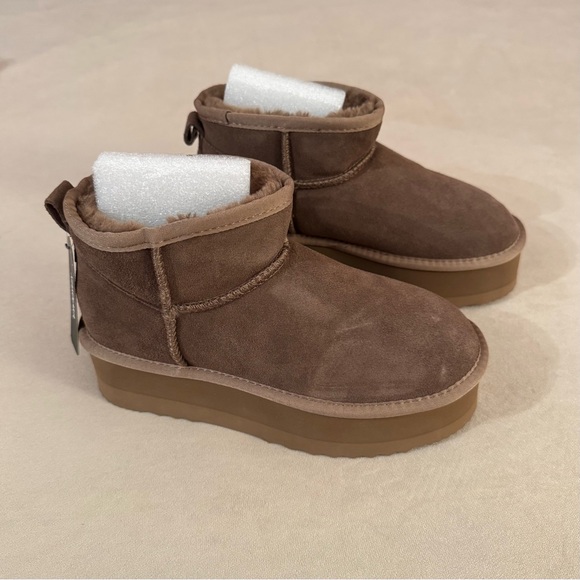 Women's Classic Platform Mini Suede Brown Boots NWT - Picture 5 of 7
